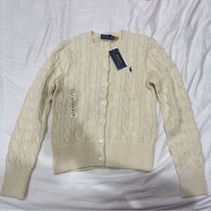 Polo Ralph Lauren Women's Cable Knit Cotton Crewneck Cardigan in Cream